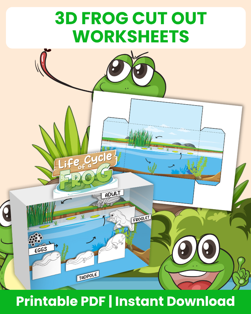 3d frog cut out worksheets printable