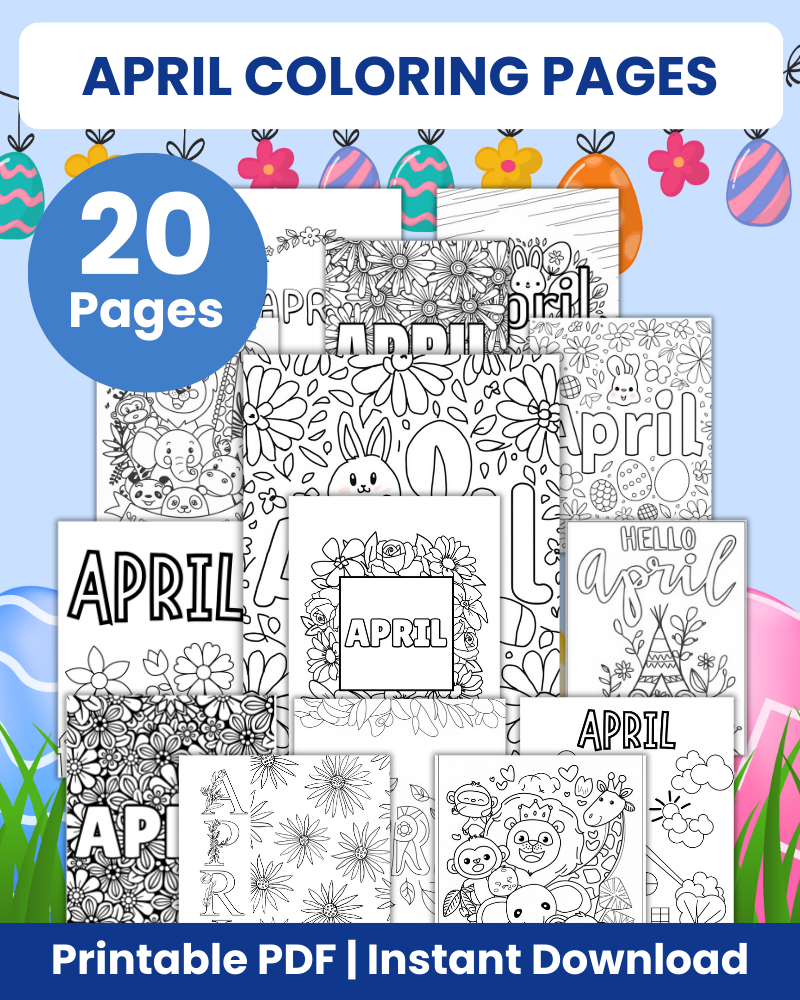 April Coloring Pages with 20 Pages – 24hourprintables.com