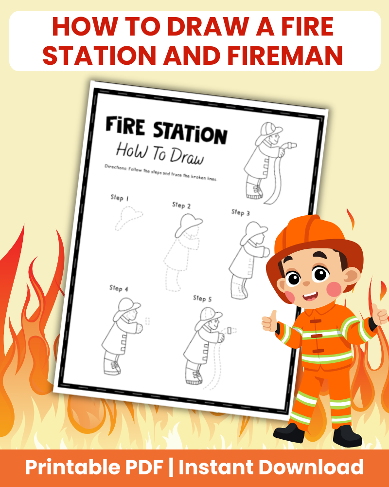 how to draw a fire station and fireman