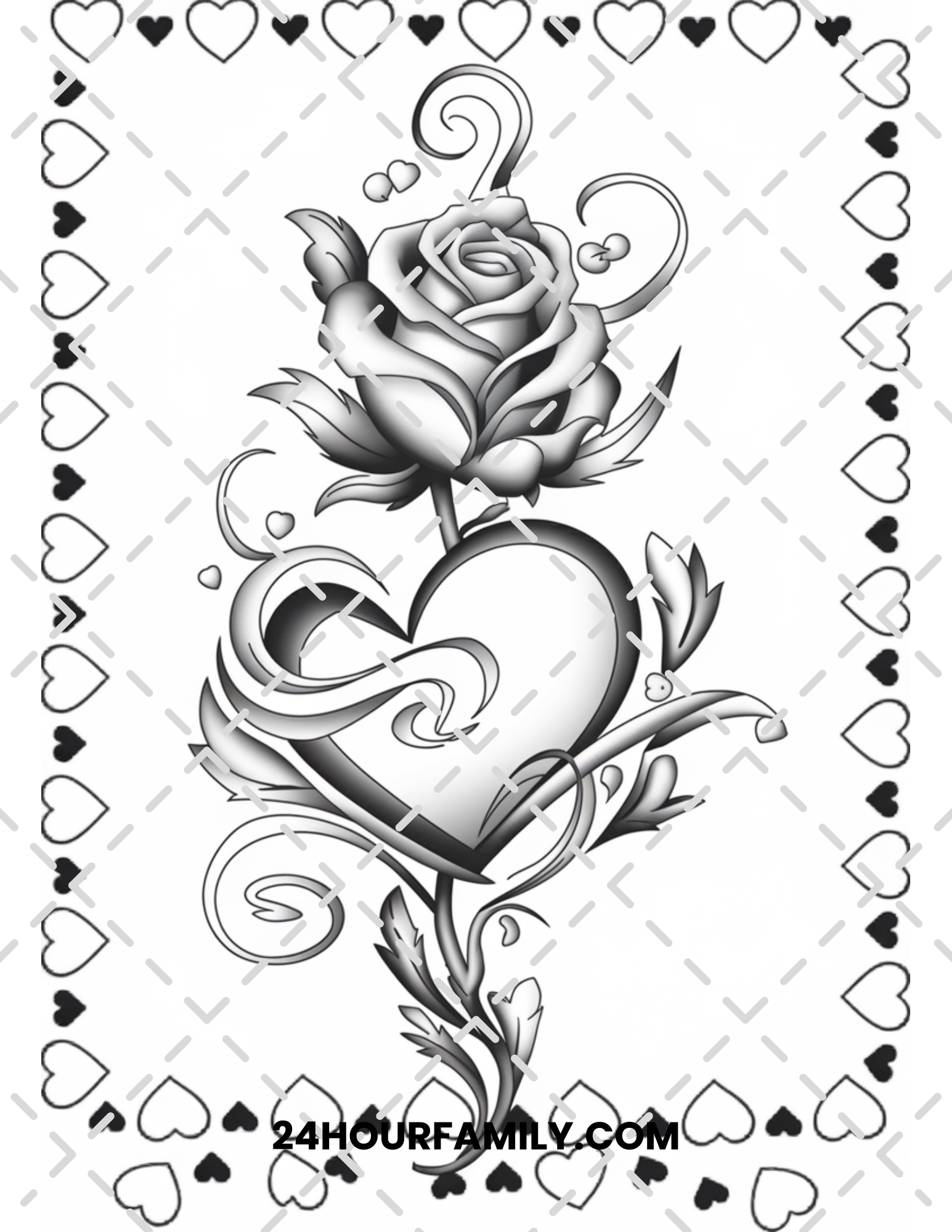 rose and heart coloring pages