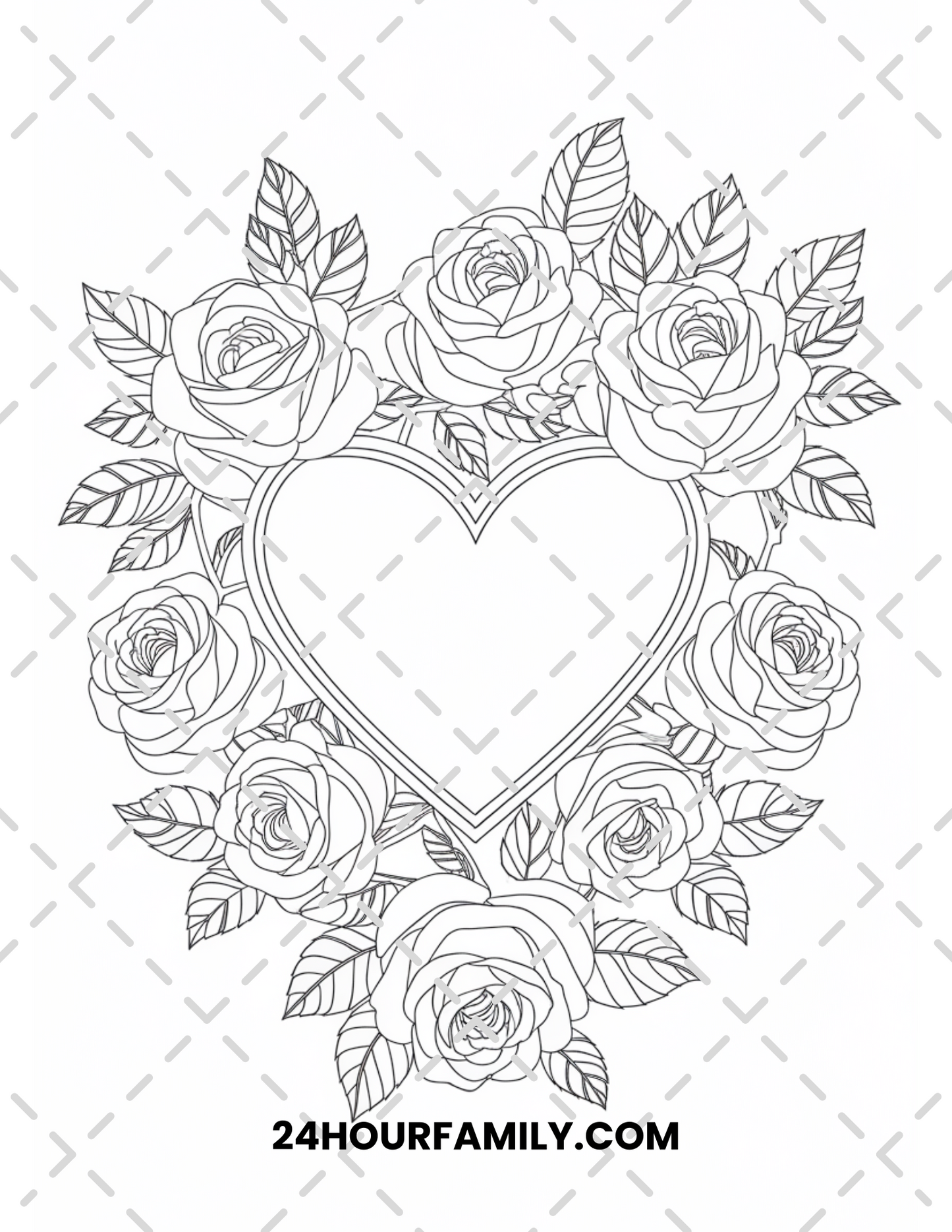 rose and heart coloring pages