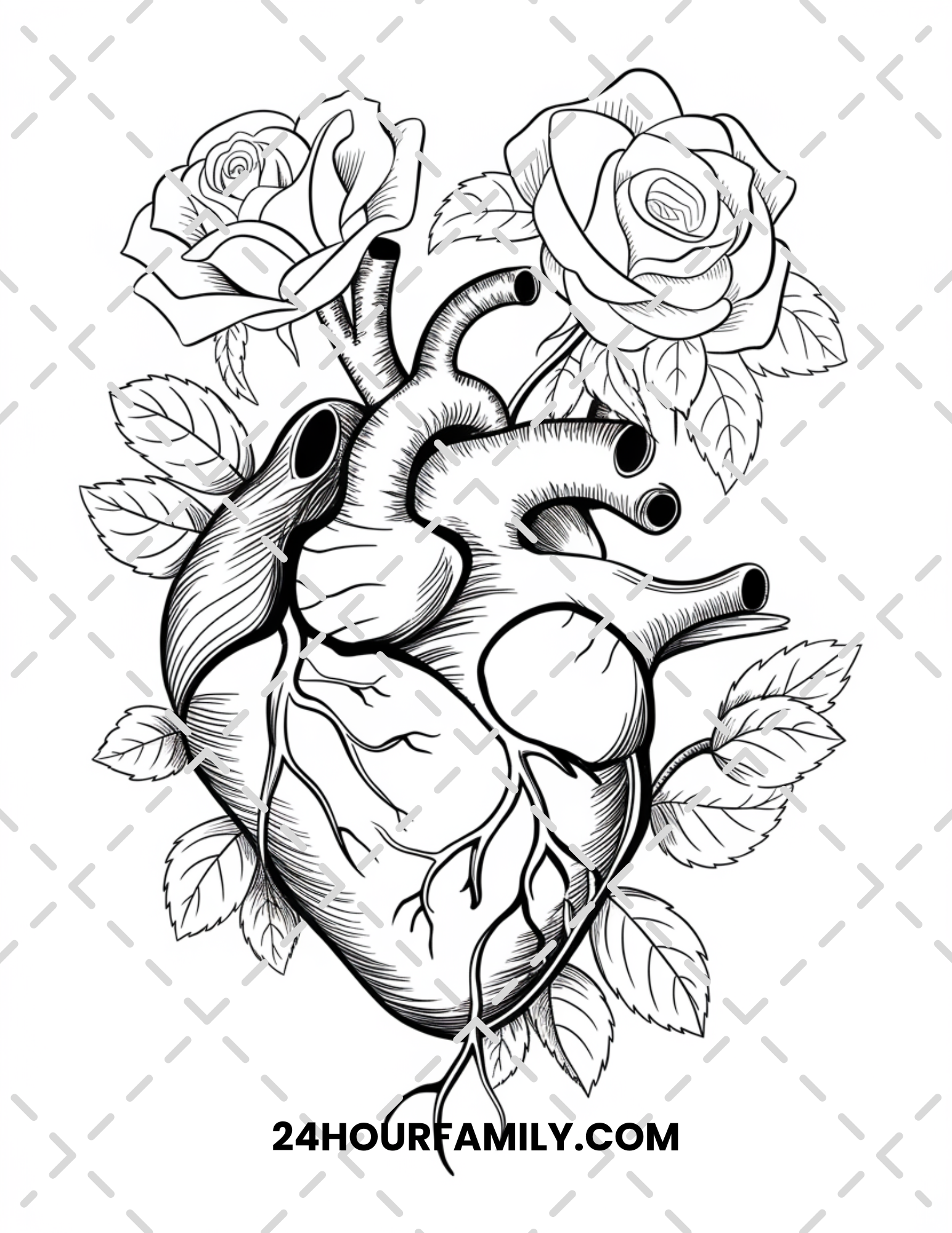 rose and heart coloring pages