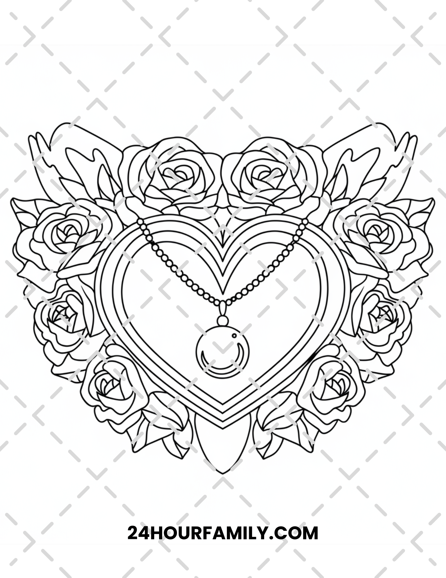 rose and heart coloring pages