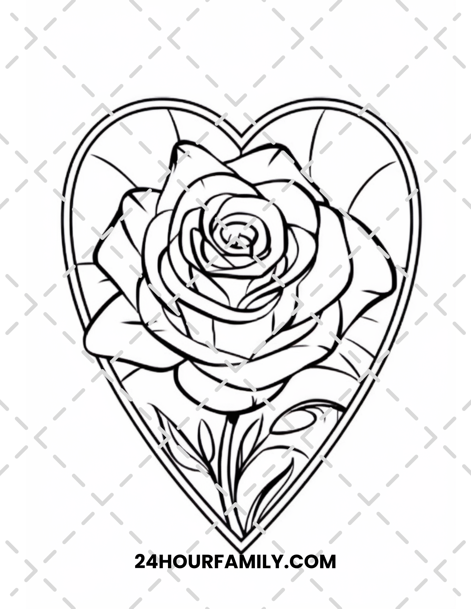 rose and heart coloring pages