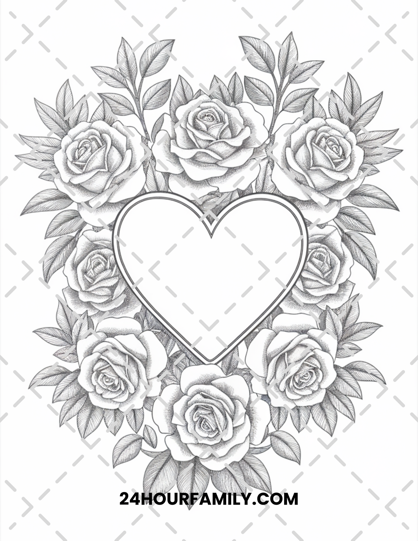 rose and heart coloring pages