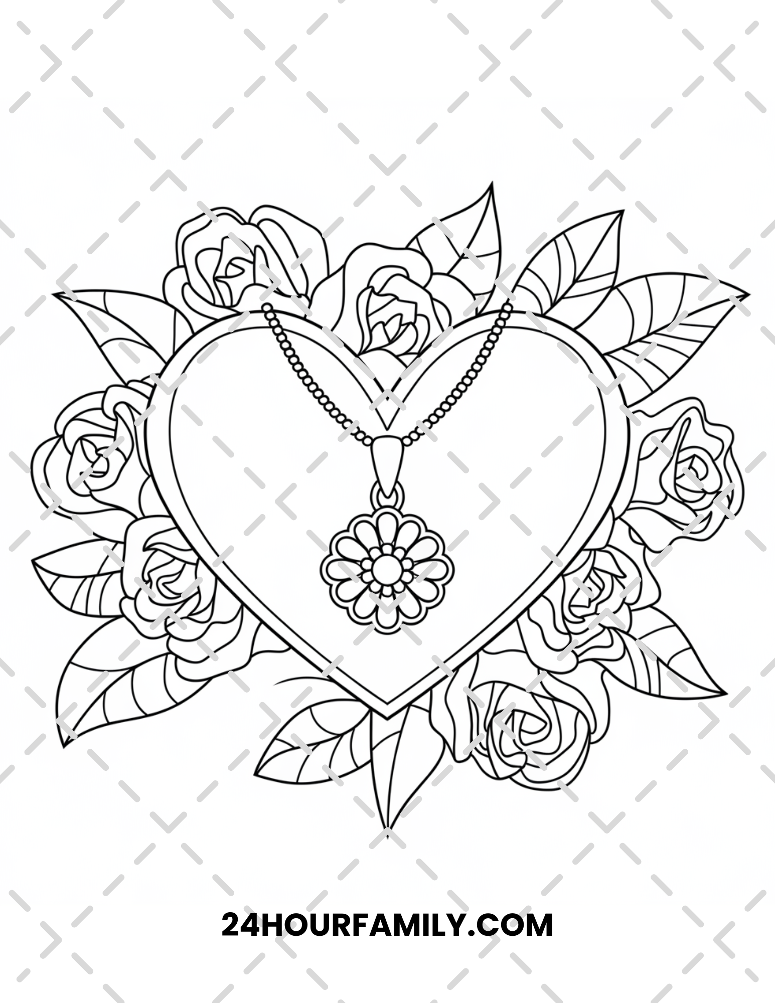 rose and heart coloring pages