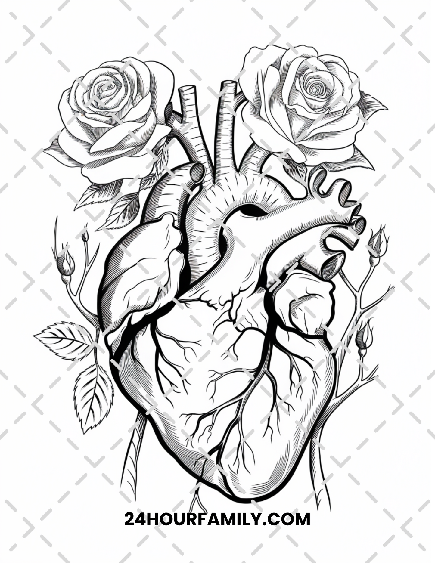 rose and heart coloring pages