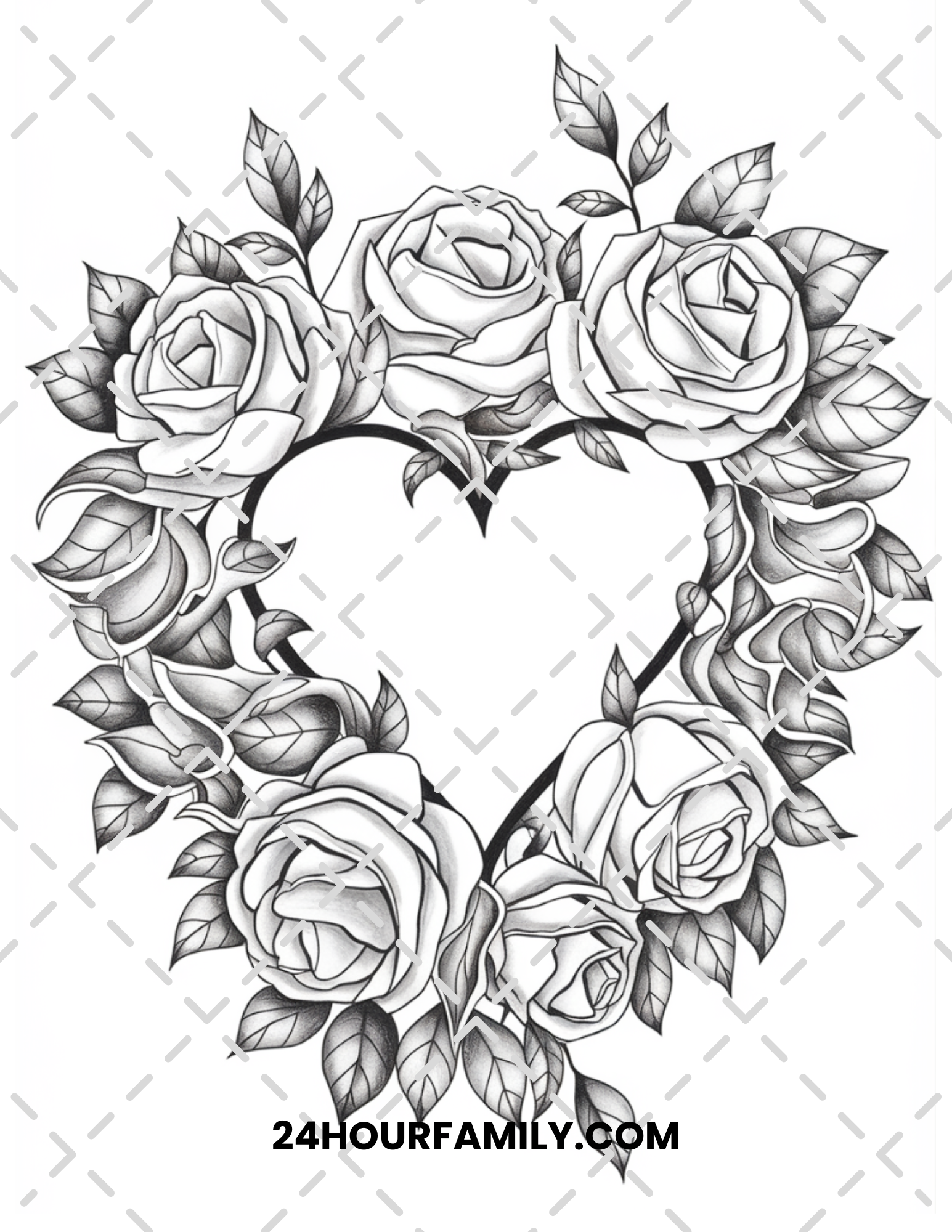 rose and heart coloring pages