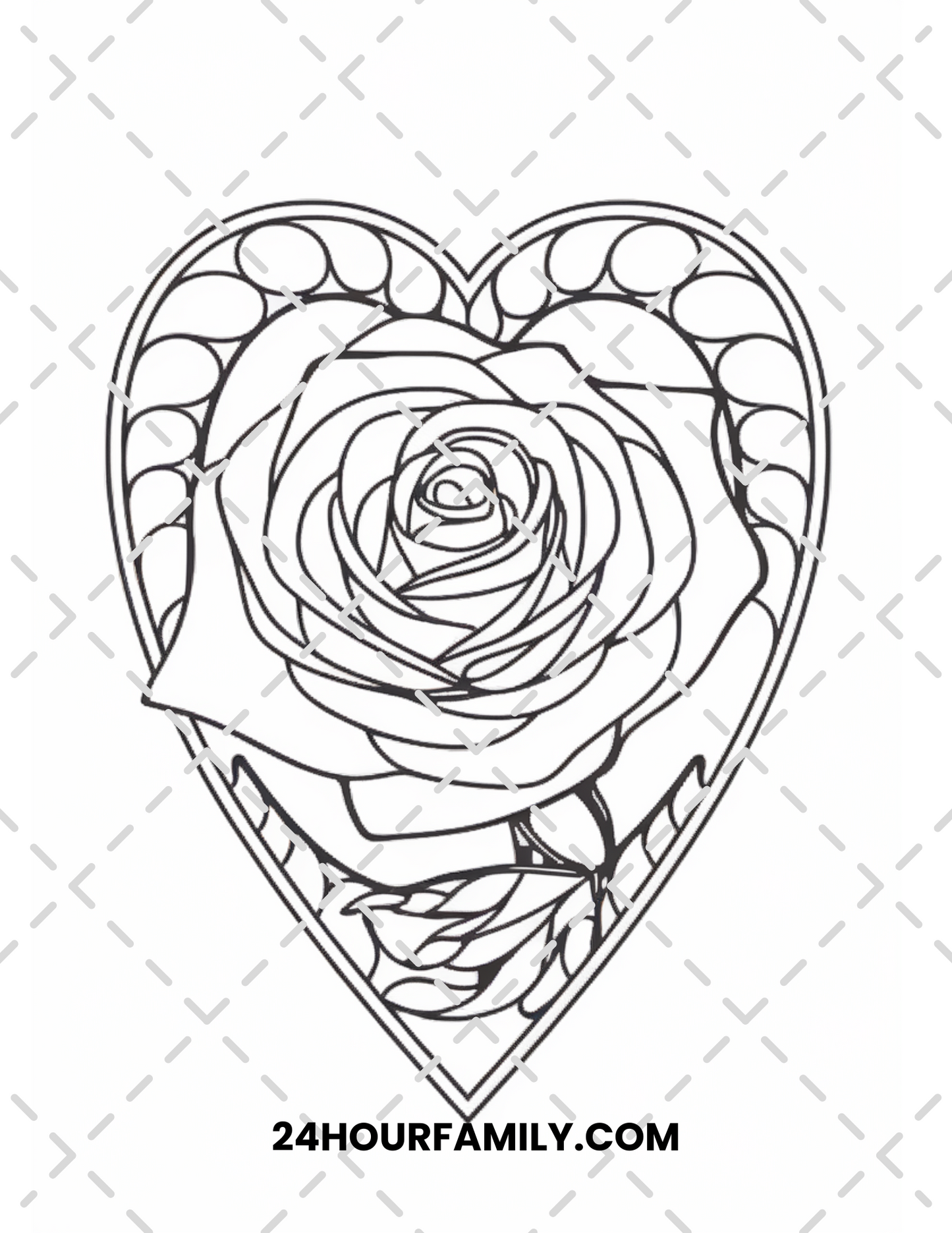 rose and heart coloring pages