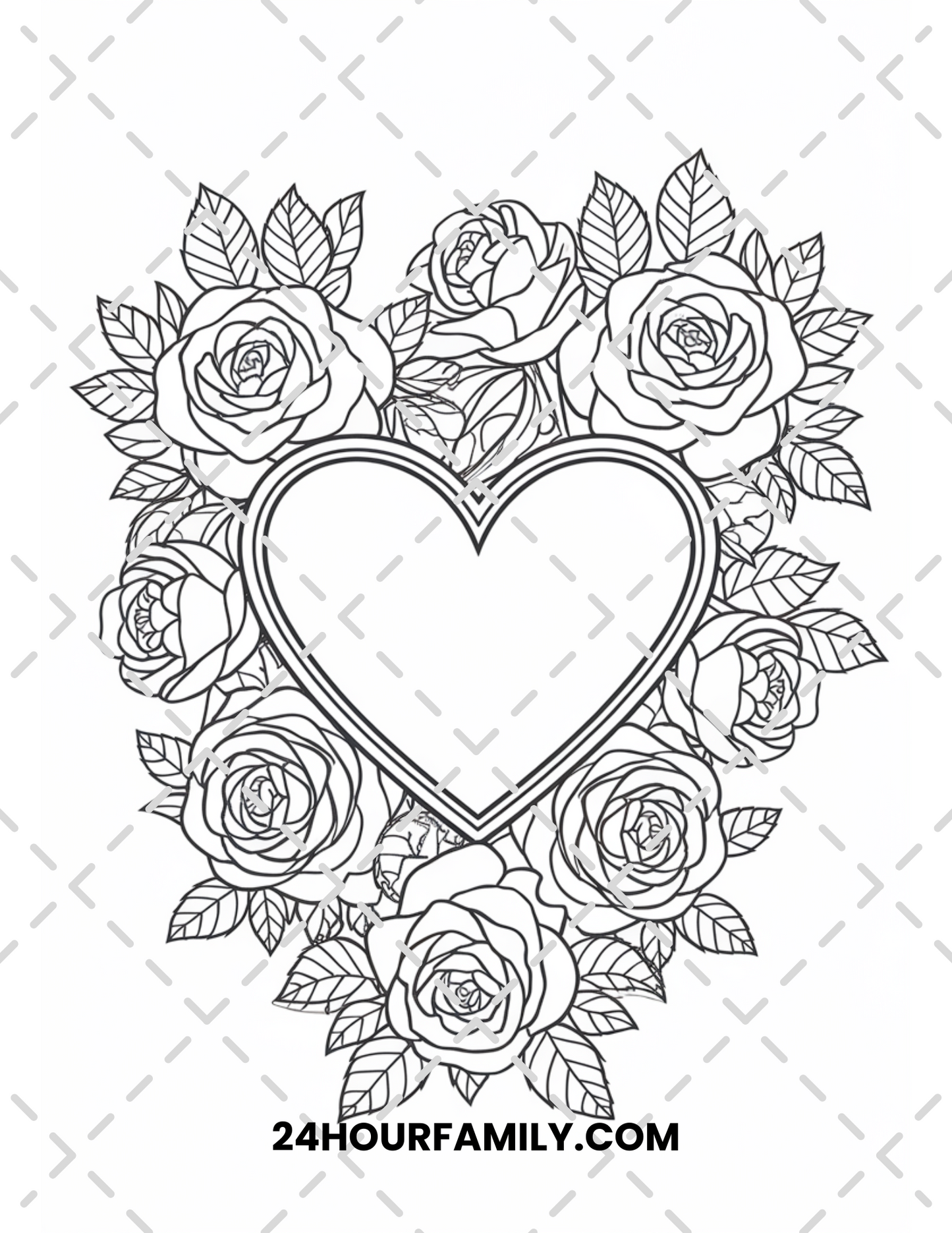 rose and heart coloring pages