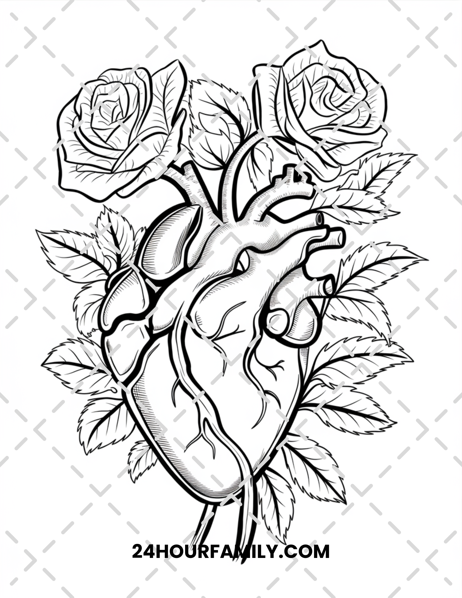 rose and heart coloring pages