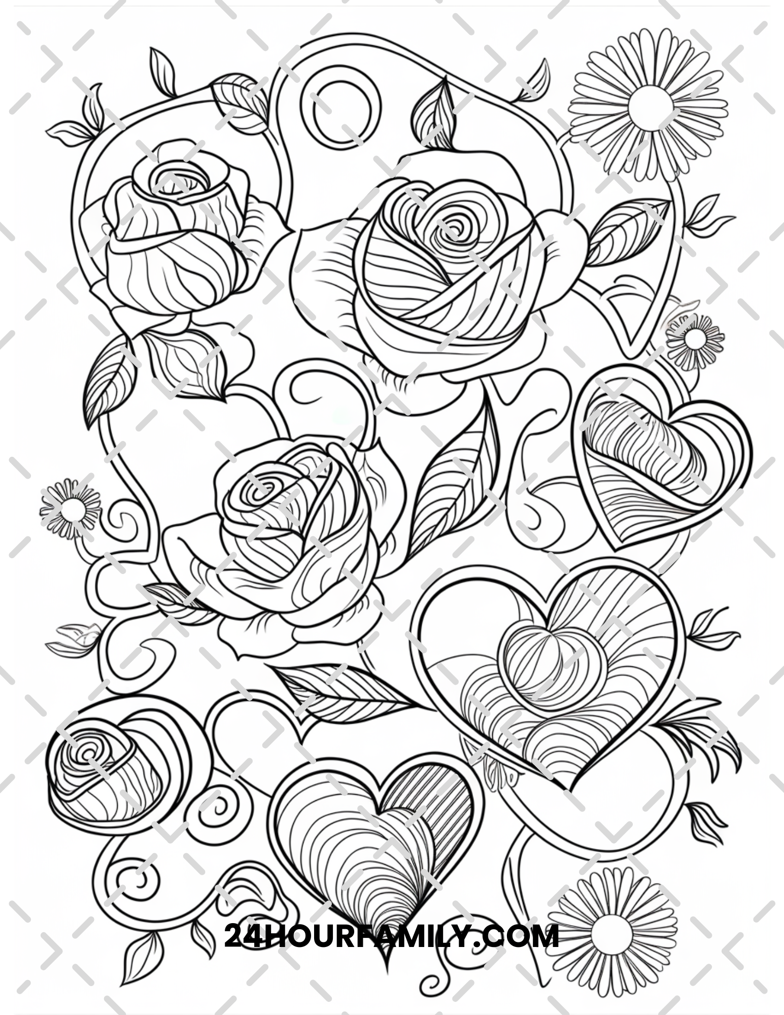 rose and heart coloring pages