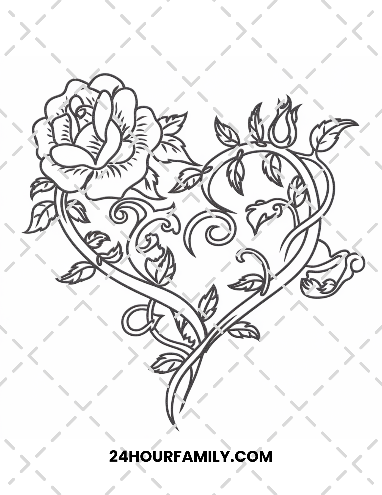 rose and heart coloring pages