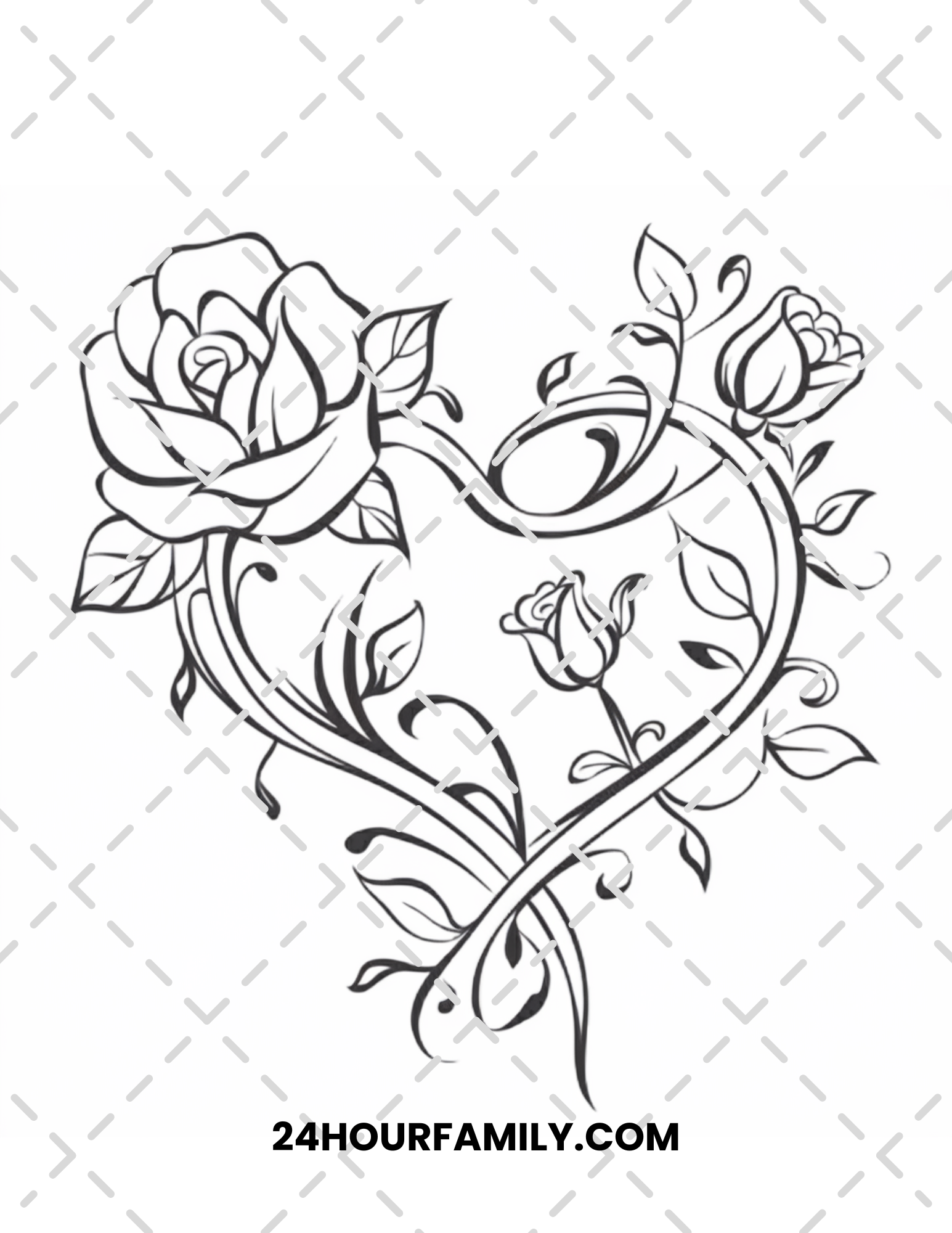 rose and heart coloring pages