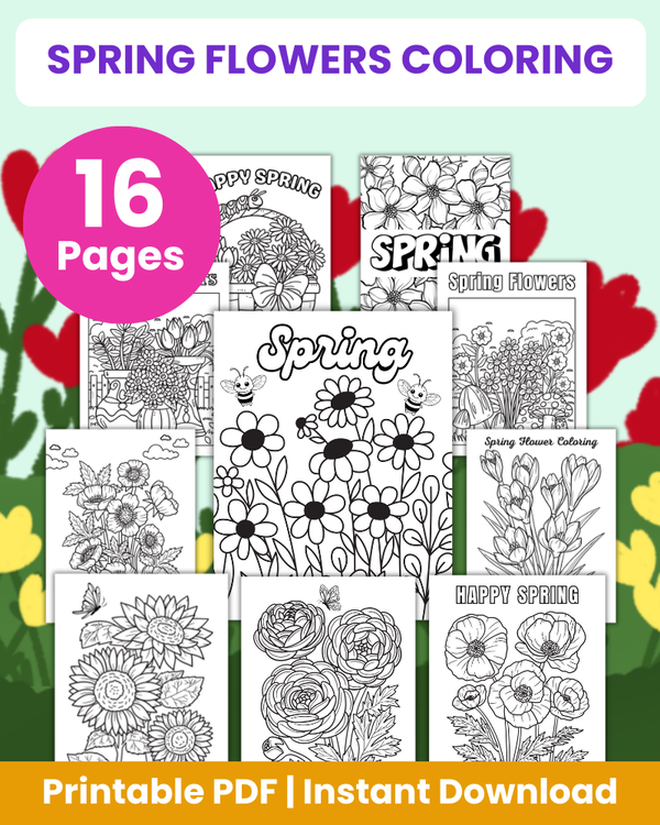 Spring Flower Coloring Pages – 16-Pages – 24hourprintables.com