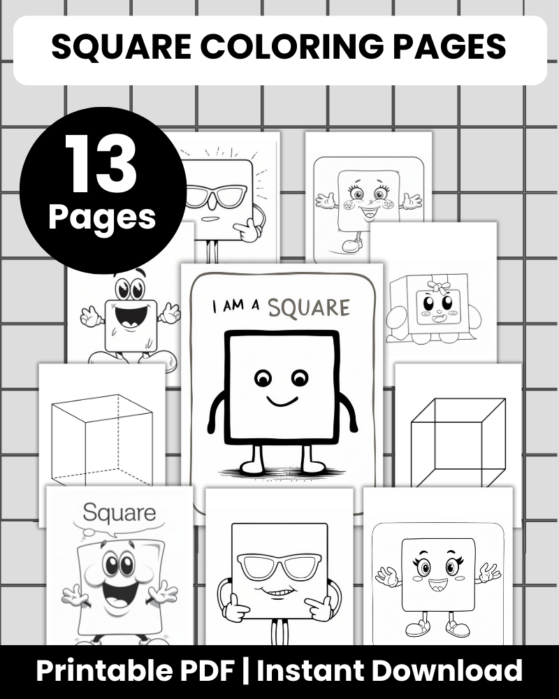 Square Coloring Pages - 13 Pages – 24hourprintables.com
