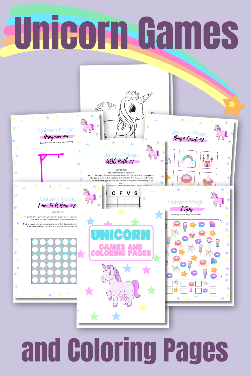 Unicorn Games and Coloring Pages Bundle