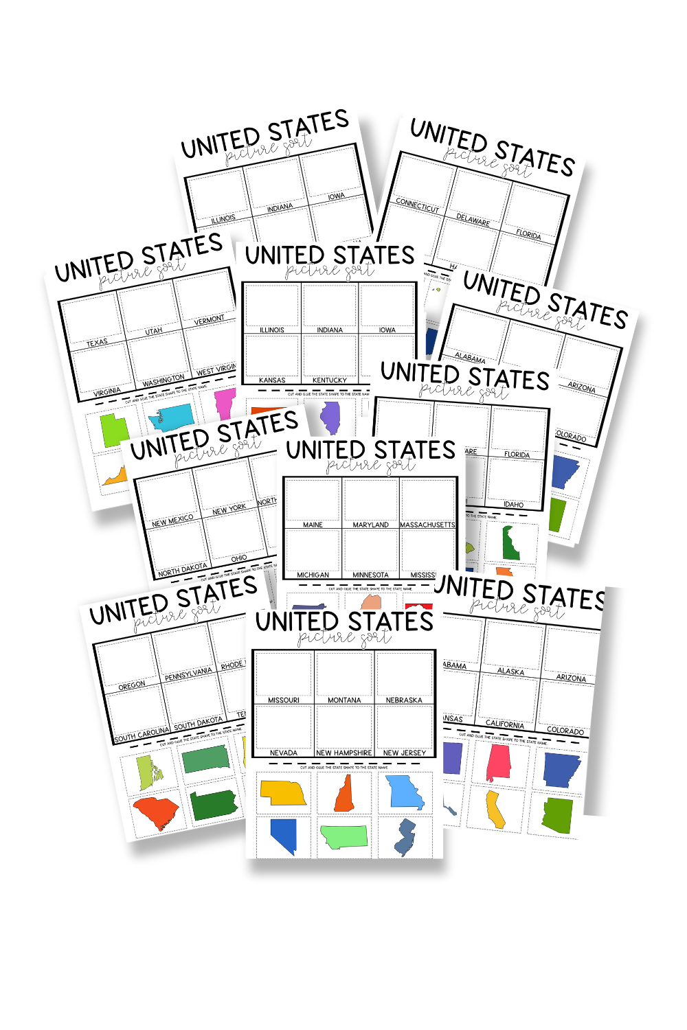 U.S.A. Cut and Glue all 50 states Printable (18 pages)