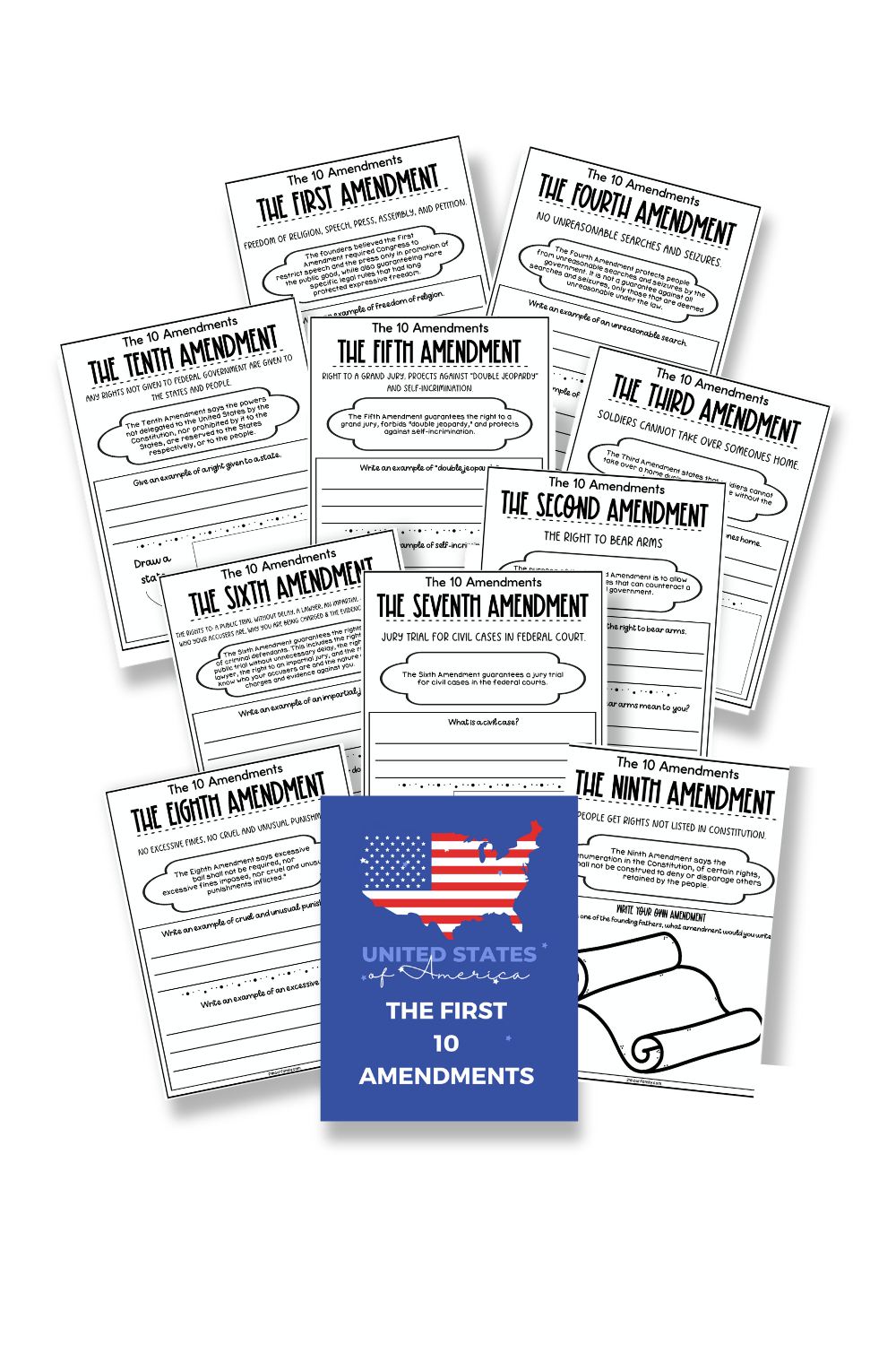 First 10 Amendments Study Guide for Kids (10 Pages)