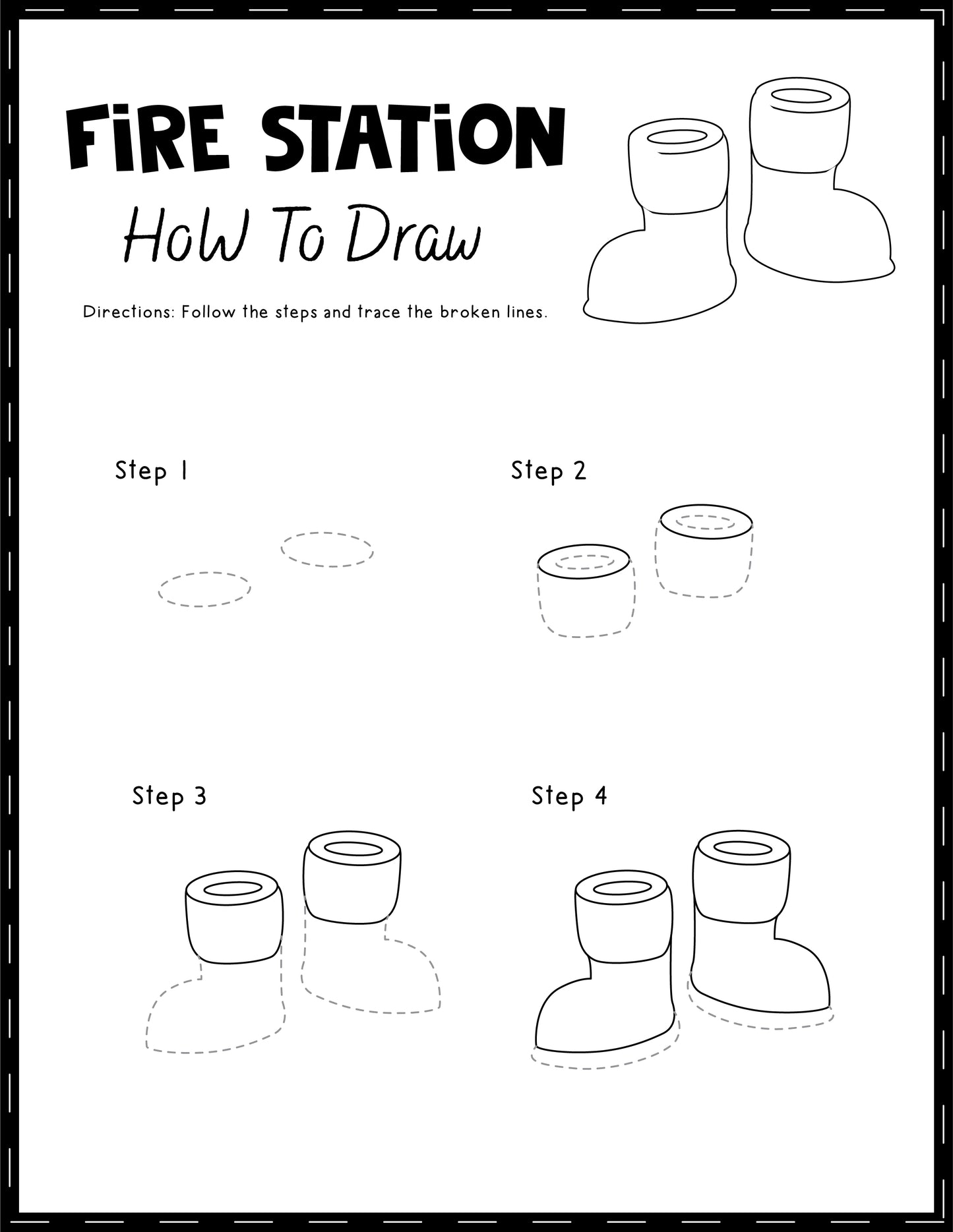 How to Draw a Fire Station and Fireman Printable (10 Pages)