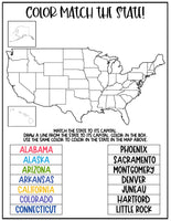 Color the States and Match the Capital (14 Pages)
