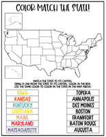 Color the States and Match the Capital (14 Pages)